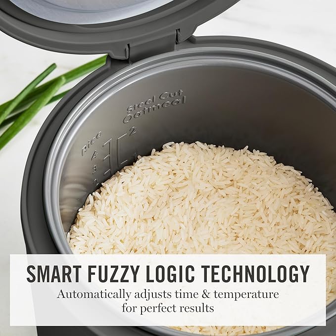 Martha Stewart Rice Cooker, 4 Cup (Uncooked) / 8 Cup (Cooked), Ceramic Non-Stick Removable Pot, Keep Warm, Measure Markings, Steam Basket, Brown & Sushi Rice, Quick Cook, Quinoa, Grains, Oats, Caviar Gray