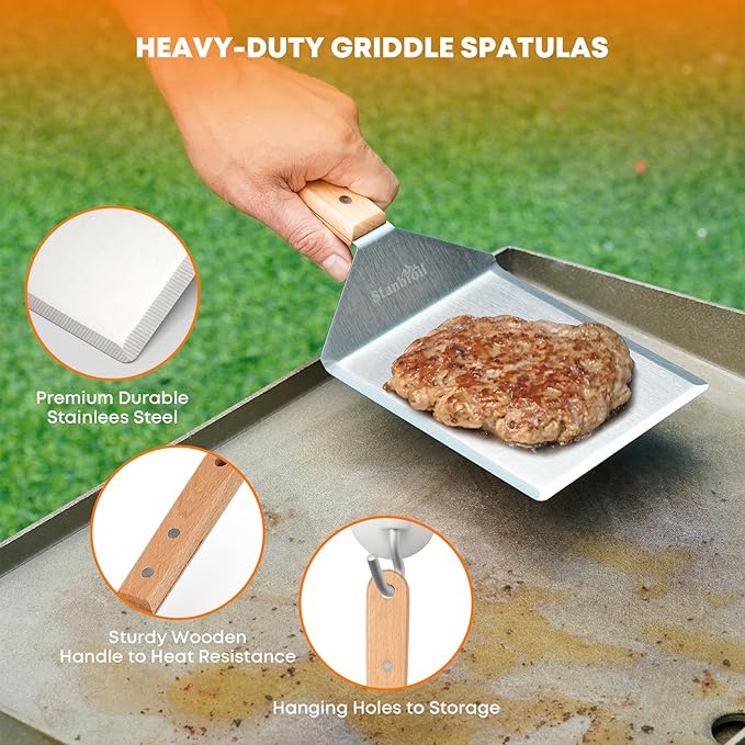 Stanbroil 5 Piece Smash Burger Press Kit for Flat Top Grill - Stainless Steel Grill Spatula and Burger Smasher, Spice Shaker, Squeeze Bottles and Patty Paper for BBQ Griddle Cooking