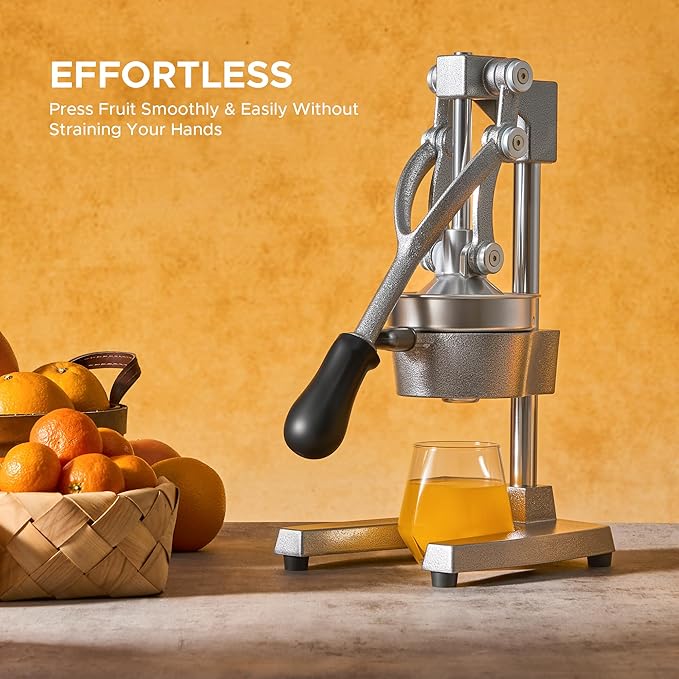 CO-Z Manual Citrus Juicer, Commercial Grade Cast Iron Orange Juicer, Professional Heavy Duty Juice Press with Removable Strainer, Manual Juice Extractor for Orange Lemon Pomegranate Citrus, Gray