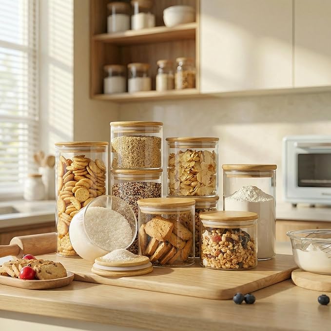 HomArtist 17oz - 4 Pack Glass Jars with Bamboo Lids, Glass Food Storage Containers with Airtight Lids, Air Tight Pantry Storage Containers for Coffee, Sugar, Spice, Meal Prep Jars for Salad & Fruit
