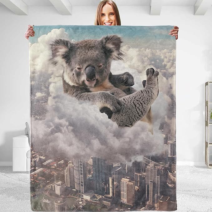 Funny Koala Plush Throw Blanket - Soft, Comfy, Lightweight, Warm, and Fuzzy - Ideal Gift for Men and Boys - Perfect for Couch, Bedroom, Travel, Bed - 50x60 inches