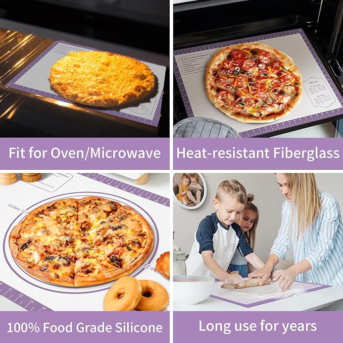 Non-stick Silicone Pastry Mat, Extra Large Silicone Baking Mat for Cookie Bread Pizza Pie Crust, Silicone Dough Mat for Rolling, Non-slip& Heat Resistant Purple 32X24 INCH
