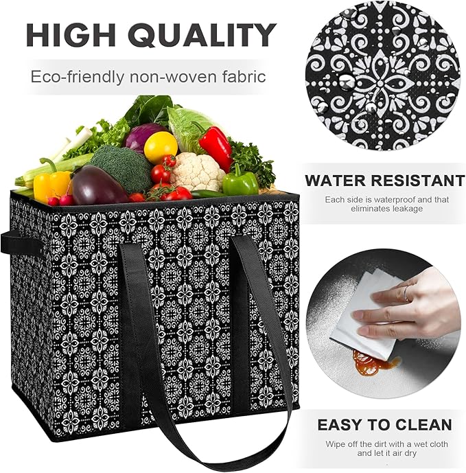 WISELIFE Reusable Grocery Bags 8 Pack,Large Grocery Tote Bag Water Resistant Shopping Bags Foldable Grocery Bag for Clothes,Shoes and Picnic,Black