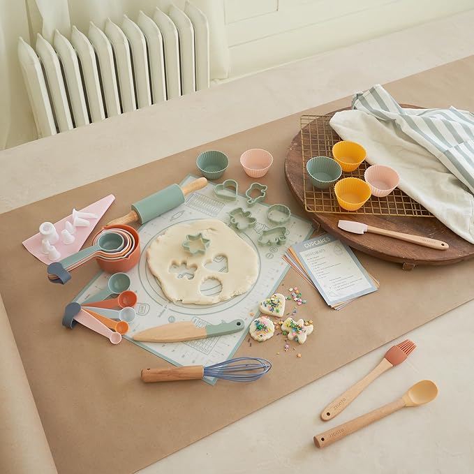 Wooden Baking Set for Kids - A Complete Set of Real Kitchen Utensils Gives Toddlers a Fun Cooking Experience - Durable Safe to Use Tools are Perfect for Gifting to Create Lasting Family Memories