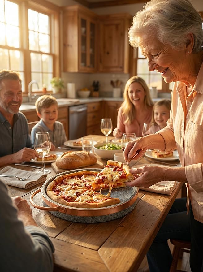 12-inch Soapstone Deep Dish Pizza Pan with Copper Handles – Authentic Chicago Style Pizza Stone – Naturally Non-Stick, Chemical-Free Baking Stone for Oven