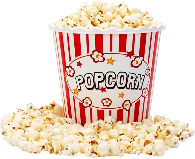 Modern Style Reusable Plastic Popcorn Box/Popcorn Containers/Popcorn Bowls Set for Movie Theater Night - (BPA Free - 6 Pack-75 oz) (6, RED)