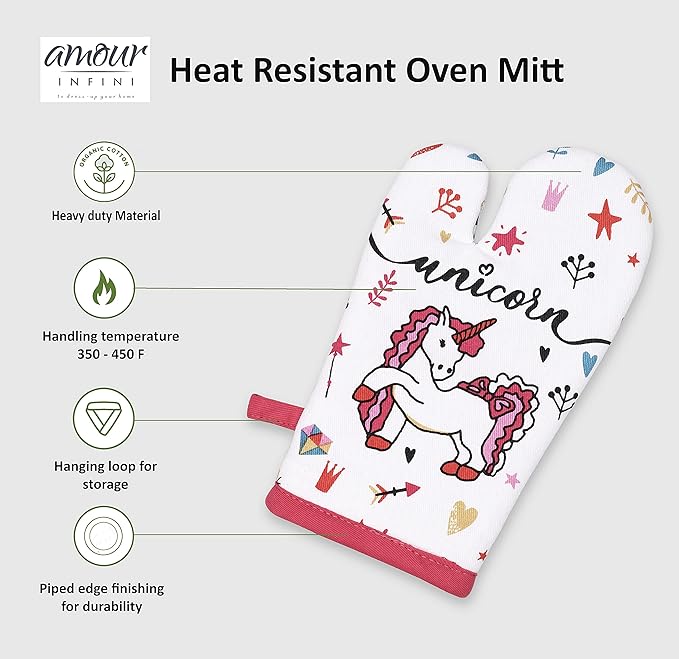 AMOUR INFINI Apron and Hat Set, 3 Pcs- Adjustable Kitchen Apron Oven Mitts Set