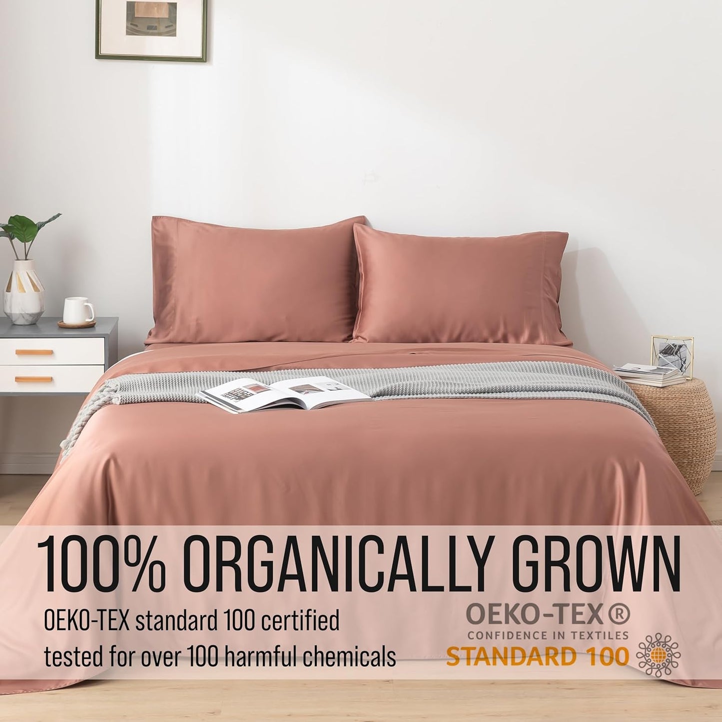 Bella Coterie Luxury Bamboo Viscose Cal King Size Sheet Set | 100% Organically Grown | Ultra Soft | Cooling for Hot Sleepers | 18" Deep Pocket [Raisin]
