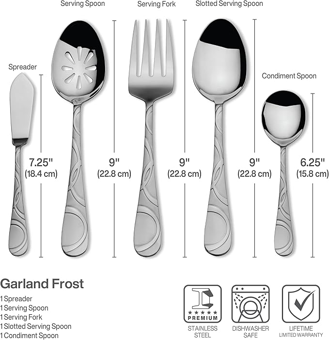 Pfaltzgraff Garland Frost 53-Piece Stainless Steel Flatware Serving Utensil Set and Steak Knives, Service for 8 (Pack of 2)