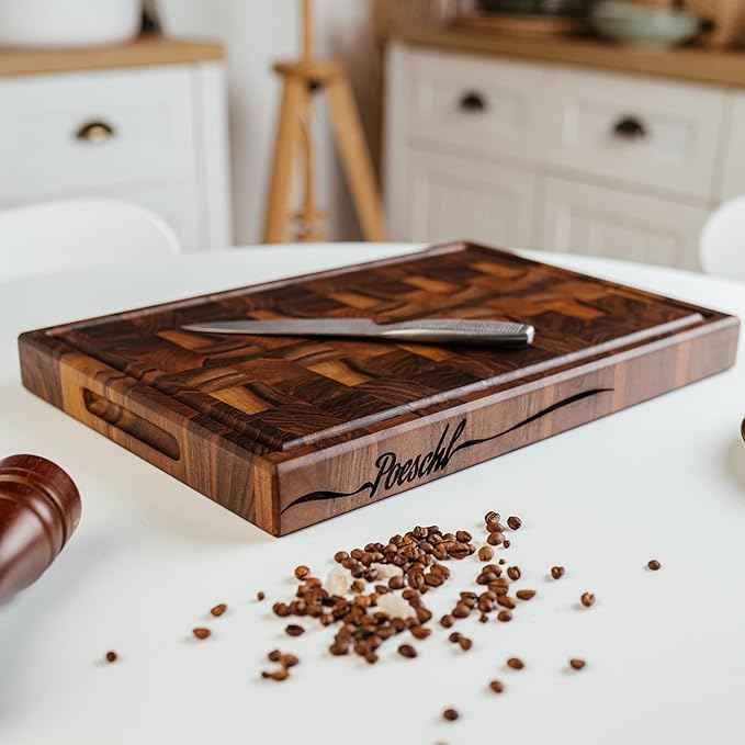 Handmade Personalized Walnut End Grain Cutting Board – Custom Engraved Wood Chopping Block, Perfect Gift for Home Chefs by GrainWoods (15x9x2 Inches)