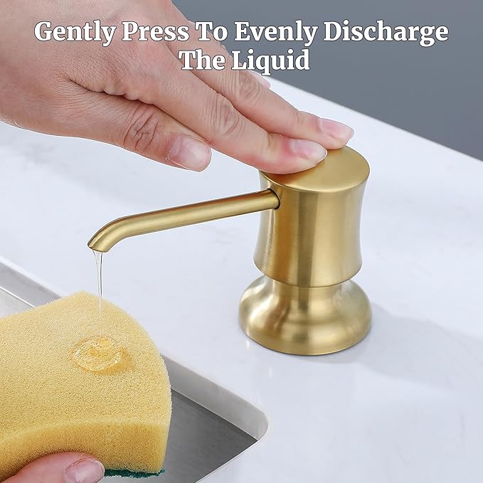 Brushed Gold Sink Soap Dispenser for Kitchen Sink (Gold Brushed),Dish & Hand Liquid Soap Dispenser，Built-in & Refill from Top Type