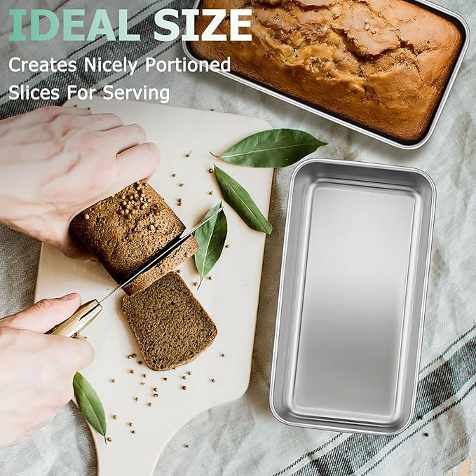 TeamFar Loaf Pans for Baking, 9 x 5 Inch Stainless Steel Loaf Bread Pans Tins for Homemade Bread/Brownies, Healthy & Sturdy, Oven & Dishwasher Safe - Set of 10