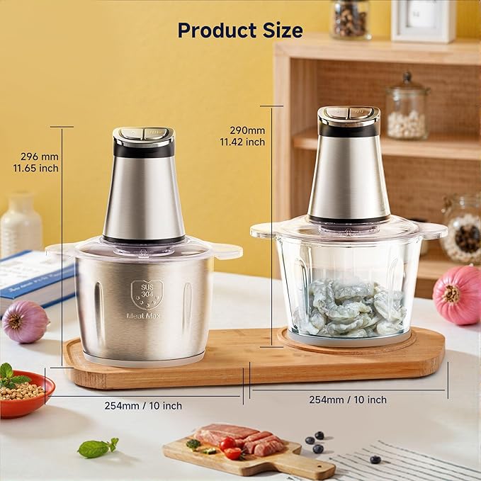 220V EU Plug 3L Dual Bowl Food Prep Processor with 2 Blades, 2-Speed Settings & Digital Display – Quiet Kitchen Appliance