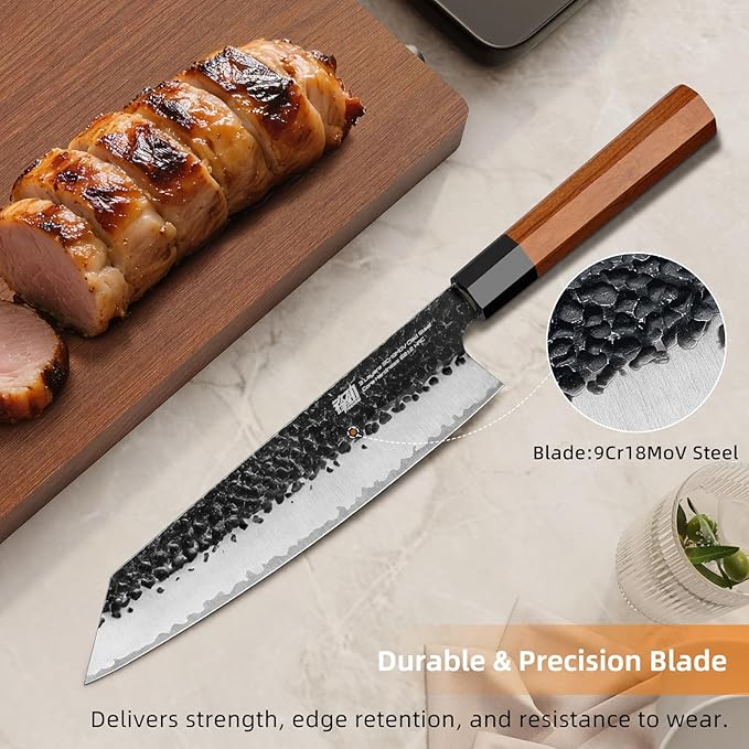 FINDKING Japanese Kiritsuke Knife, 9 Inch Gyuto Chef Knife, Kitchen Knife with High Carbon Steel Blade, Octagonal Handle, for Meat, Fish, Vegetables and Fruits, Dynasty Series