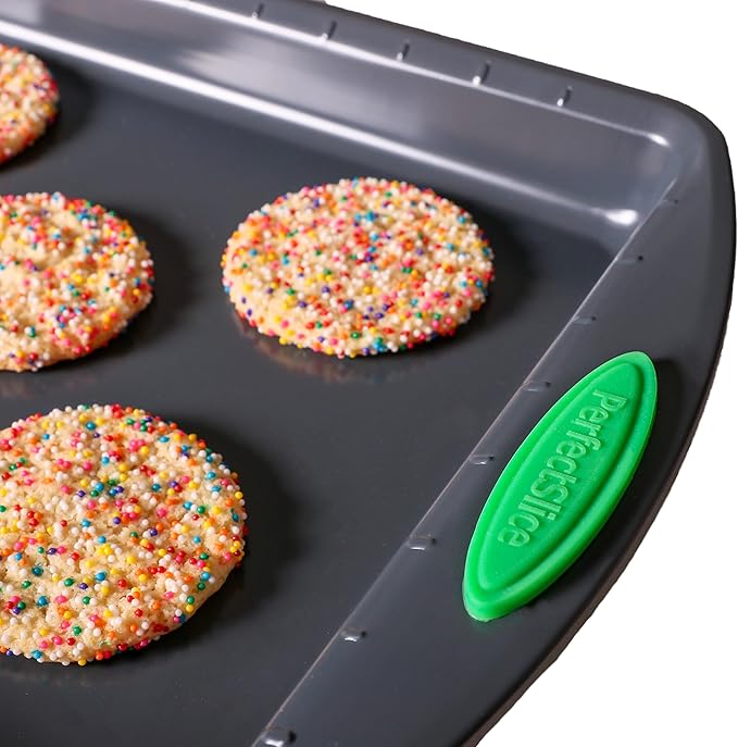 BergHOFF 11Pc Perfect Slice Bakeware Set, Covered Rectangle Cake Pan, Cookie Sheets, Muffin Pan, Loaf Pan, Round, Square and Rectangle Cake Pans, Slicer, Non Toxic, PFOA Free, Silver & Green