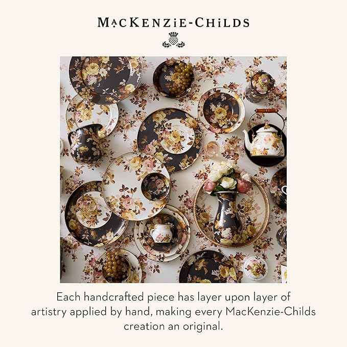 MACKENZIE-CHILDS Enamel Abundant Bowl, Decorative or Serving Bowl, 13-Cup Capacity, White Wild Rose