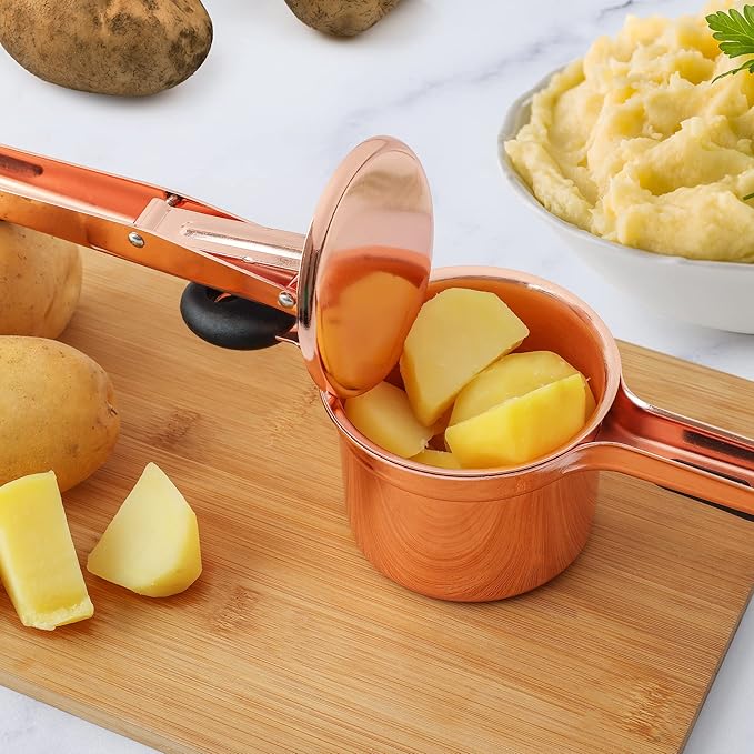 Zulay Kitchen Premium Large 15oz Potato Ricer, Heavy Duty Professional Stainless Steel Potato Masher and Ricer Kitchen Tool, Press and Mash Kitchen Gadget - Rose Gold Fixed Disc