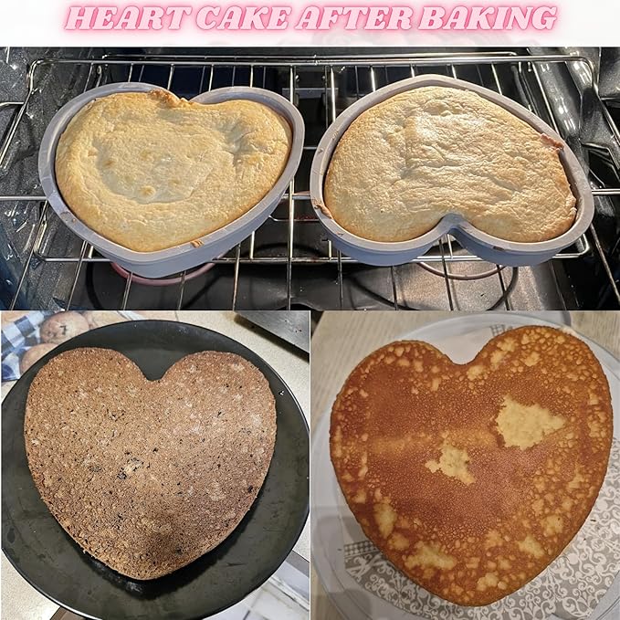 Heart Shaped Cake Pans 8 Inch – Set of 2 Nonstick Silicone Heart Cake Pan for Baking, Oven & Microwave Safe Molds – Durable, Easy-Clean Matte Surface - Grade Novelty Shaped Cake Pans (Pink)