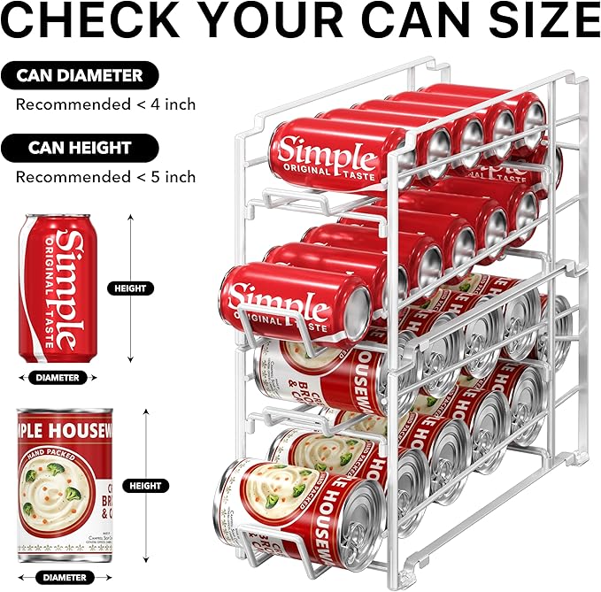 Simple Houseware Soda Can Organizer Stackable Rack Dispenser for Pantry/Refrigerator, White, 4 Pack