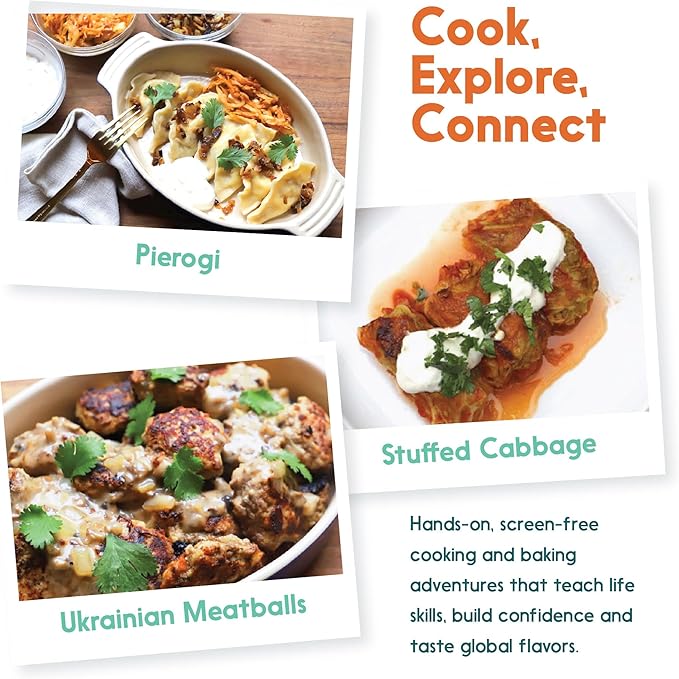 eat2explore Cooking Kits for Kids 15 Pcs – Interactive & Educational Kids Cooking Sets Real for Ages 5 and Up,3 Recipe Cards & Global Ingredients – Fun for Young Chefs (Ukraine Edition)