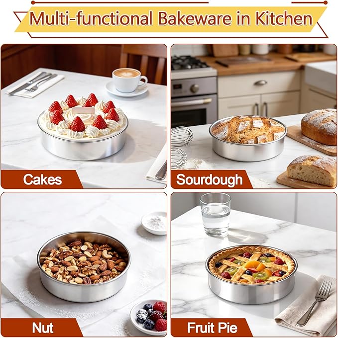 P&P CHEF 7 Inch Cake Pan, 1 Piece Round Layer Cake Baking Pan, Stainless Steel Smash Cake Tin Bakeware for Cooking Steaming, Nontoxic & Sturdy, Oven & Dishwasher Safe