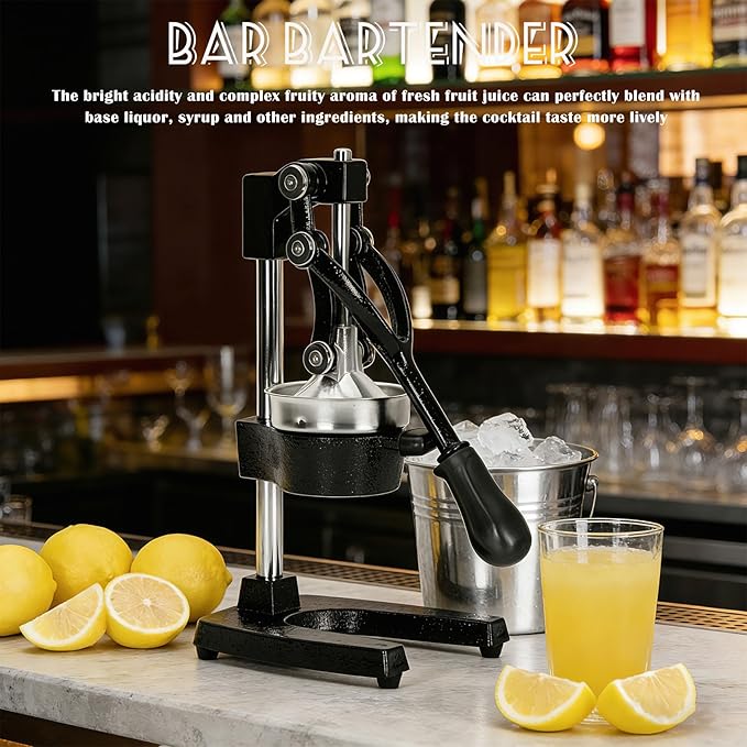 Cast Iron Juicer, Cast Iron Juicer Hand Press Heavy Duty, Peel-Free Juicing, Professional Lemon Orange Pomegranate Squeezer, Effortless, Stable, Easy Clean for Home, Bar, Commercial Use