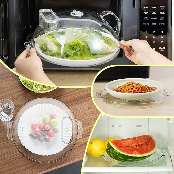 WENWELL Microwave Splatter Cover,Protect Food Splashes,Dish Bowl Plate Serving Lid with Handle,BPA-Free,Clear Safe Plastic,Microwave Cover for Food,10 Inch