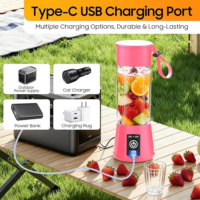 Cordless Portable Personal Size Blender - Mini Blender Make Smoothies and Shakes, 380Ml BPA Free Travel Cup, Powerful Blending Suit in Office/Home/Gym, Mother's Day