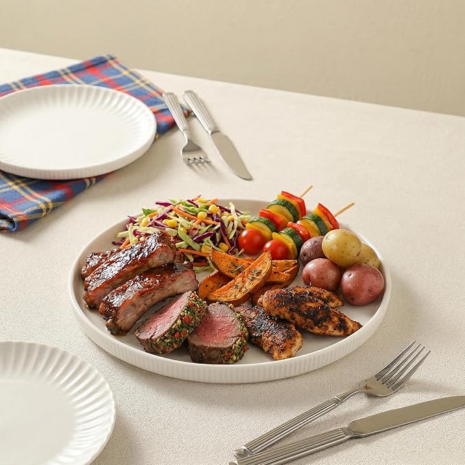 Dizada Round Serving Platters 3-Pack (12.8"/10.8"/8.8") - White Porcelain Serving Trays for Veggie, Fruit, Cheese, Snack, Party Entertaining