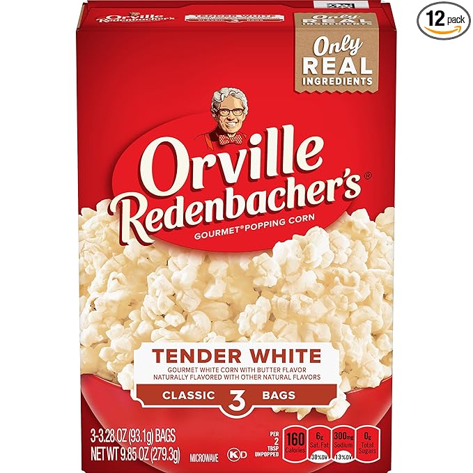 Orville Redenbacher’s Microwave Popcorn, White Popcorn, 3g Fiber Per Serving, 3.28 oz., 3-Count (12 Boxes)