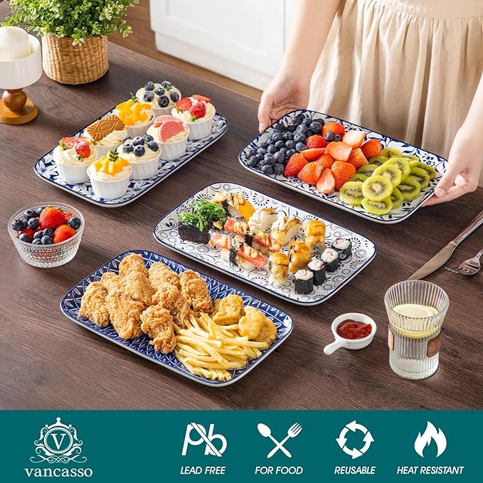 vancasso Porcelain Serving Trays for Party, Serving Platters Set of 4,Serving Dishes for Entertaining, Ceramic Party Trays and Platters for Serving Food, 12" Inch, Series SELENE