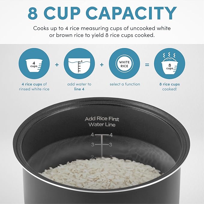Aroma Housewares ARC-994SB Rice & Grain Cooker Slow Cook, Steam, Oatmeal, Risotto, 8-cup cooked/4-cup uncooked/2Qt, Stainless Steel