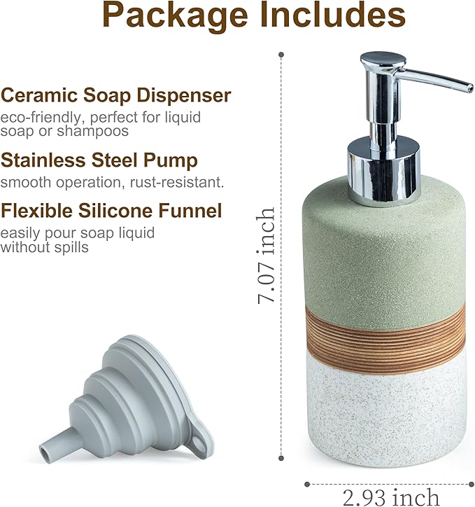 Dish Soap Dispenser for Bathroom, Hand Soap Dispenser with Stainless Steel Pump, Includes Silicone Funnel, Non-Slip Lotion Dispenser, Matte Finish, Kitchen Decor