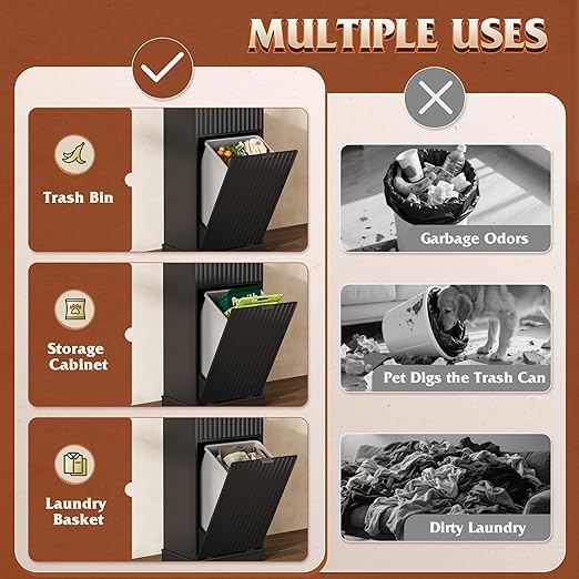 WLIVE 10 Gallon Tilt Out Trash Can Cabinet, Hidden Trash Can Cabinet with Storage Drawers,Food/Clothes Storage Pet Proof Wooden Trash bin Cabinet for Kitchen, Home, Laundry (Black)