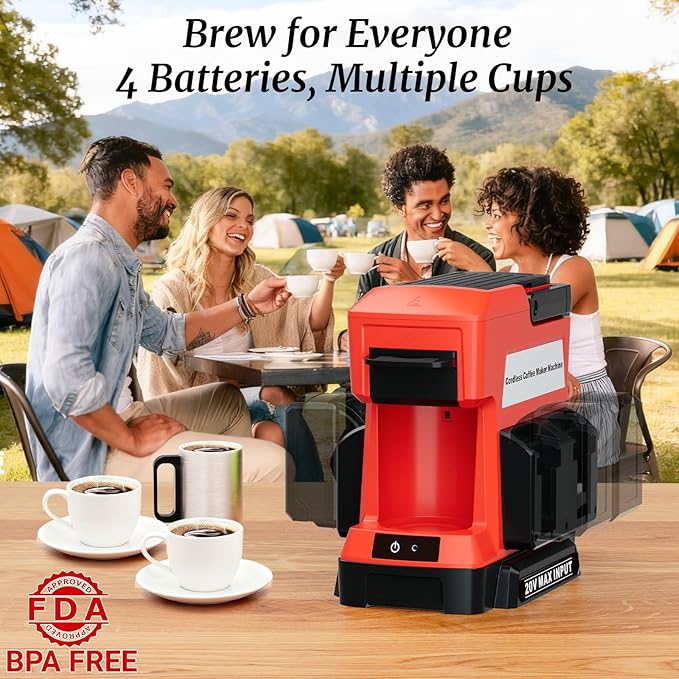 Cordless Coffee Maker for Milwaukee 18V Battery, 3 Brewing Options Drip Coffee Maker with Coffee Grinder, Portable Single Serve Coffee Makers for Camping, Travel, and Jobsite. (Tool Only)