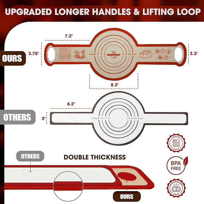 Sourdough Silicone Bread Sling for Dutch Oven, 2PCS Non-Stick Reusable Baking Mat with Long Handles, Essentials Bread Making Supplies for Dough Transfer and Loaf Pan Lifter Liner, Set 2Pcs Round