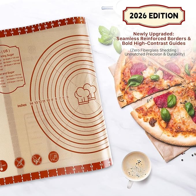 2 Pack Non Stick 26''x16'' Extra Large Thick Silicone Pastry Mat and 16''x11'' Cooking Mats, Double Measures Scale for Non-slip Silicone Baking Sheet,Counter Mat, Dough Rolling, Reusable Bakeware Mats