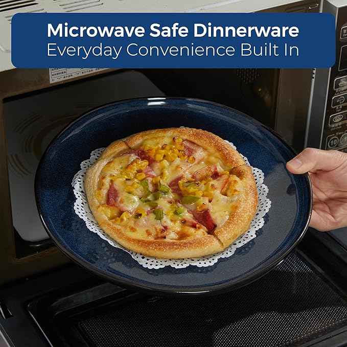 18 Piece Stoneware Dish Set for 6, Reactive Glaze Ceramic Plates and Bowls Set | Coastal‑Inspired Irregular Design for Casual Entertaining & Intimate Dinners | Dishwasher & Microwave Safe