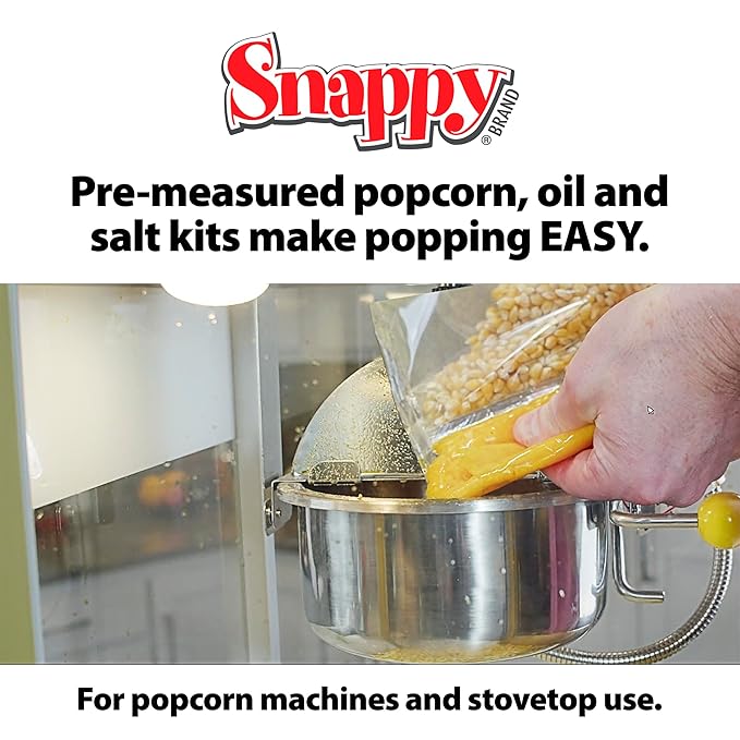 Snappy Snap-Paks All in One Popcorn Portion Packets for 6 oz Popping Machine, Kernels, Oil, and Salt, 24 Count