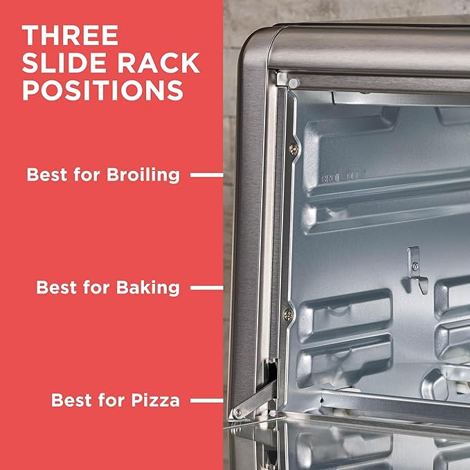 BLACK+DECKER TO3250XSBD 8-Slice Extra Wide Convection Countertop Toaster Oven, Includes Bake Pan, Broil Rack & Toasting Rack, Stainless Steel/Black