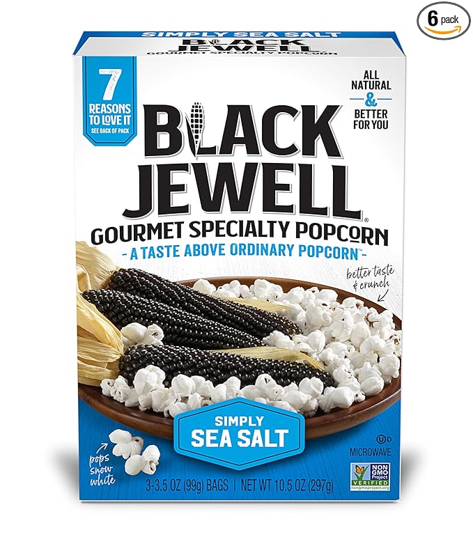 Black Jewell Gourmet White Microwave Popcorn, Simply Sea Salt, 10.5 Ounces (Pack of 6)