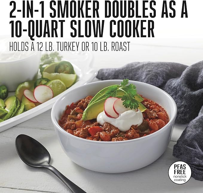WESTON BRANDS 2-in-1 XL Programmable Slow Cooker & Electric Indoor Smoker, 10 Quart, With 3-Tier Smoking Rack for Meat, Cheese and More, Dishwasher Safe Crock, Temperature Probe, Black (03-2601-W)