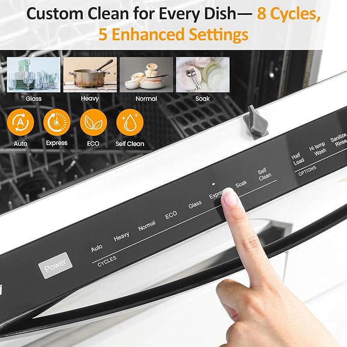 24" Built-in Dishwasher, Stainless Steel Dishwasher Machine with Adjustable Racks, 14–16 Place Settings Large Capacity Dish Washer, 8 Wash Programs, Energy Star Certified, Sliver