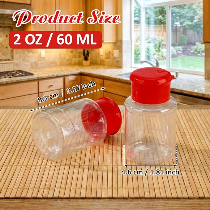 Amyhill 100 Pcs Plastic Spice Bottles Spice Jars with Red Cap Seasoning Jars Shaker 2 Oz/ 60ml Clear Bottle Containers with Shaker Lids for Storing for Spices, Herbs, Powders, Glitters Supplies