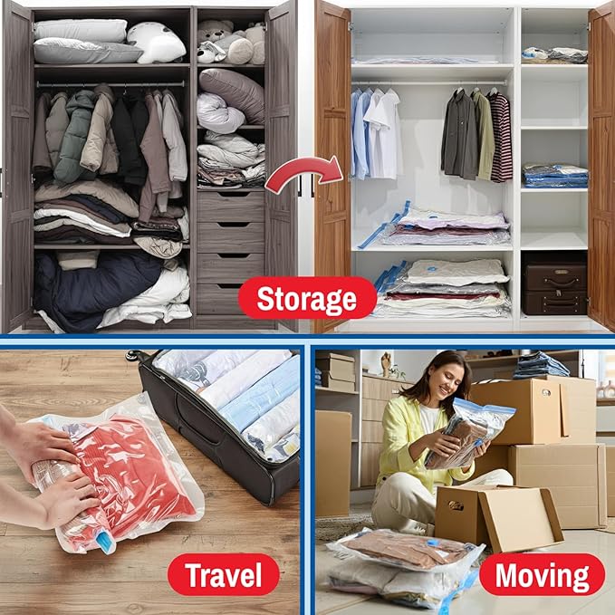 Spacesaver 4 Pack Medium Vacuum Storage Bags for Clothes - 28 x 20-Inch Vacuum Sealer Compression Bags with Hand Pump - Space Saver Storage Bag for Travel Essentials, Garments and Organization