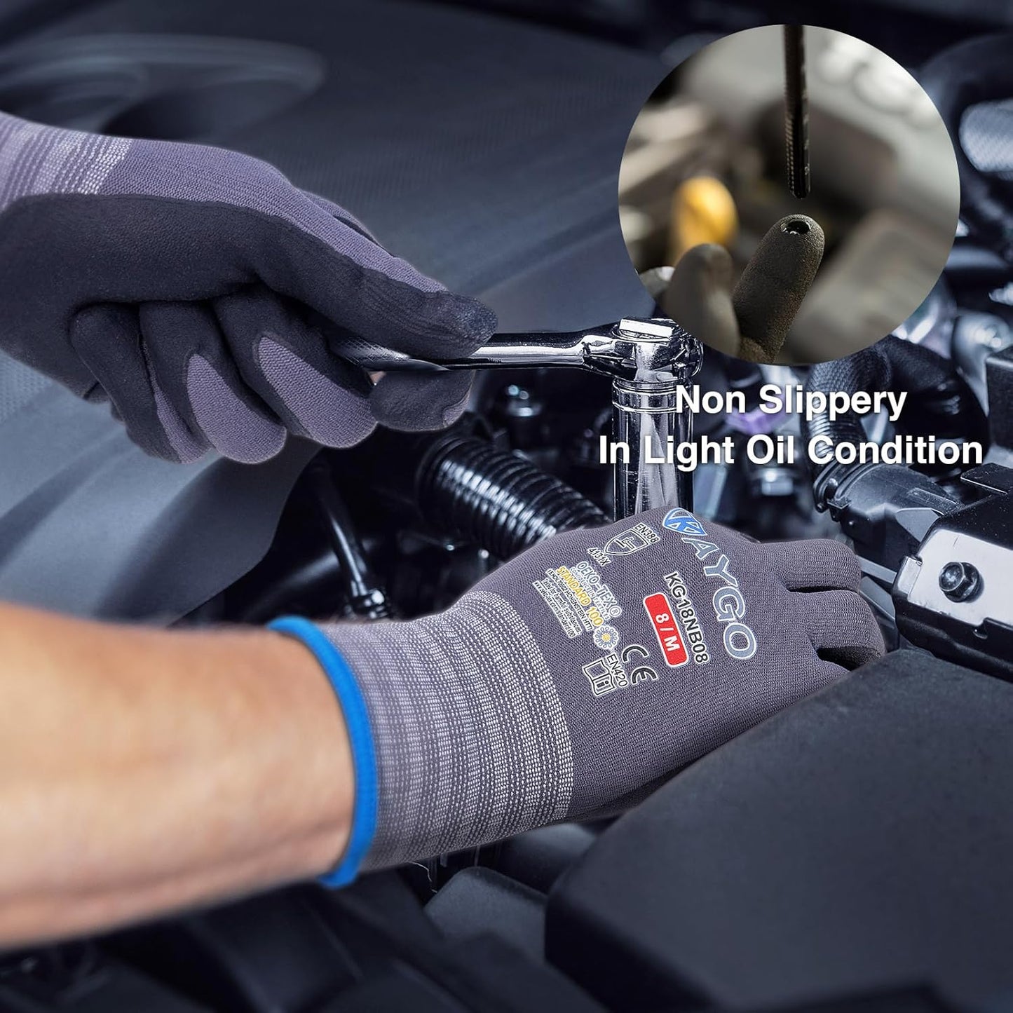 KAYGO Safety Work Gloves MicroFoam Nitrile Coated, 3 Pairs KG18NB,Seamless Knit Nylon Glove for Men and Women, Ideal for Automotive,Warehouse,Construction (Medium,Purple)