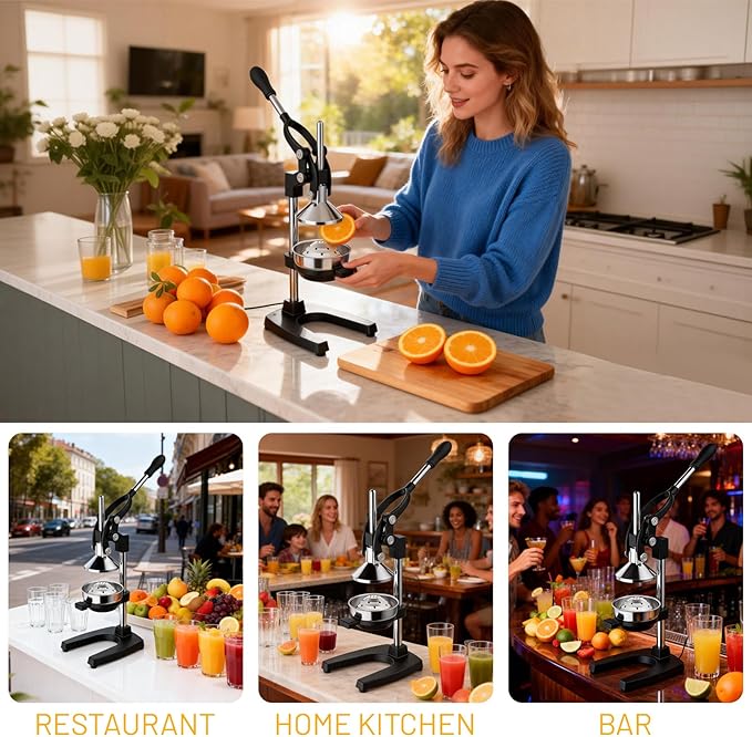 Cast Iron Juicer Hand Press for Citrus Fruits,Pomegranates,Grapefruits,Heavy-Duty Cast Iron Juicer,Lemon Squeezer Manual,with Stainless Steel Cup,Easy to Use & Clean（Black）