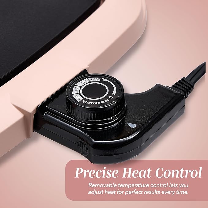 COOK WITH COLOR Electric Griddle 1200W, Nonstick Surface for Pancakes, Burgers, Eggs & More, Removable Temperature Control, Slide-Out Drip Tray, 10" x 16" Cooking Area, Dusty Rose