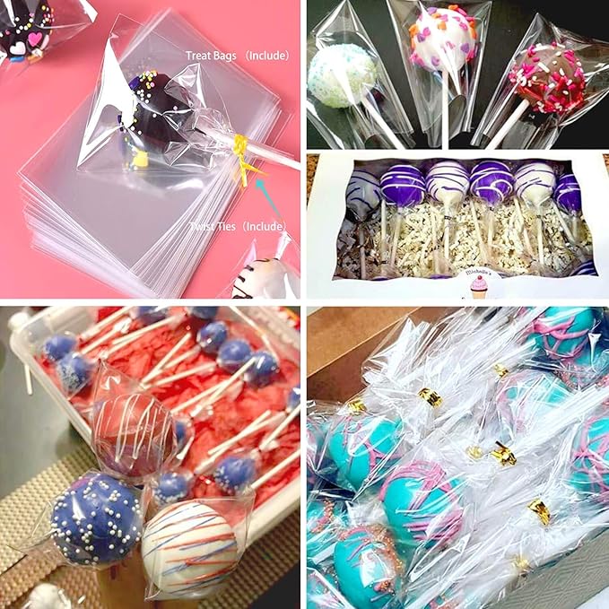 600PCS Cake Pop Sticks and Wrappers for Valentine's Day, Including 200pcs 6-inch Paper Lollipop Sticks, 200pcs Parcel Bags, 200pcs Gold Twist Ties for Lollipop, Candy, Chocolate, Marshmallows