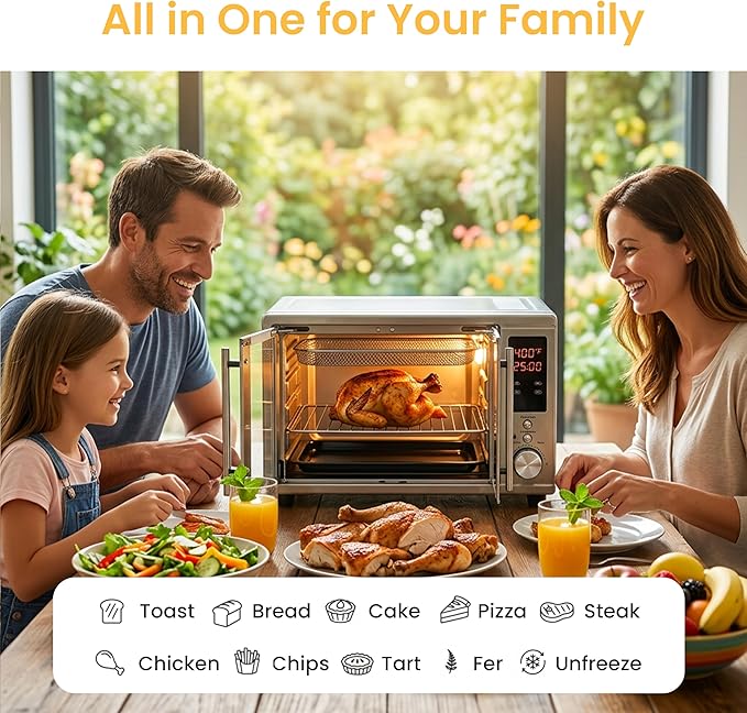 Simple Deluxe 29.6QT Dual Door Air Fryer Toaster Oven Combo with Smart Probe, 12-in-1 Smart Air Fryer Oven, 450°F, Stainless Steel